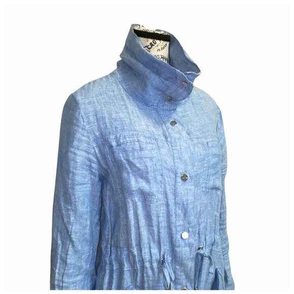 Chico’s Cross Dye Blue Linen Drawstring Utility Shirt. Size 0 - Picture 6 of 11